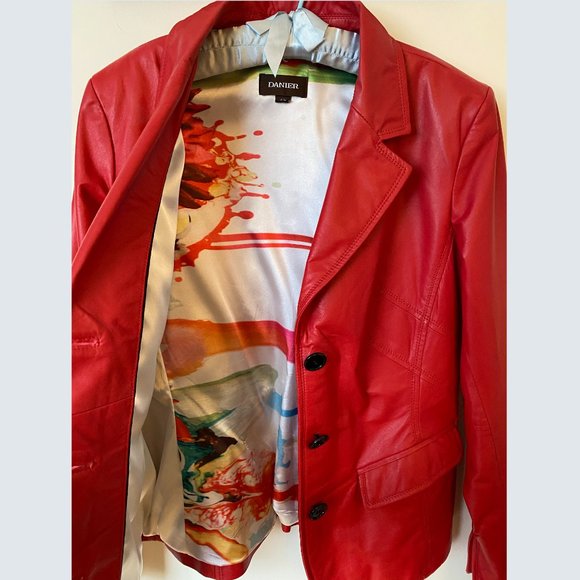 Red Soft Leather Jacket Blazer - Picture 8 of 16